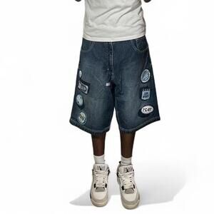 Vintage Rare SouthPole Medium Wash Faded Jorts with Patches